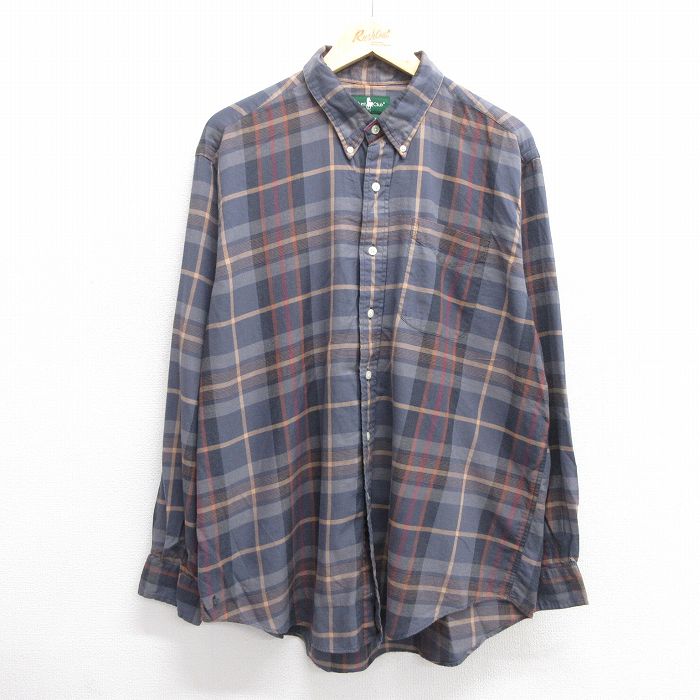 L★古着 長袖 シャツ メンズ 90年代 90s 馬 コットン ボタンダウン 濃グレー他 チェック 25apr23 中古 トップス