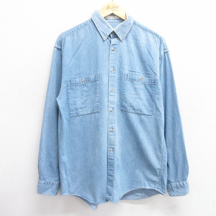 M★古着 長袖 シャツ メンズ 00年代 00s ボタンダウン 薄紺 ネイビー デニム 25apr23 中古 トップス