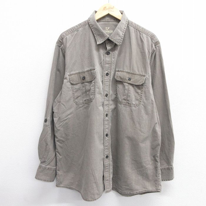 L★古着 長袖 シャツ メンズ ロング丈 コットン 茶系 ブラウン 25apr23 中古 トップス