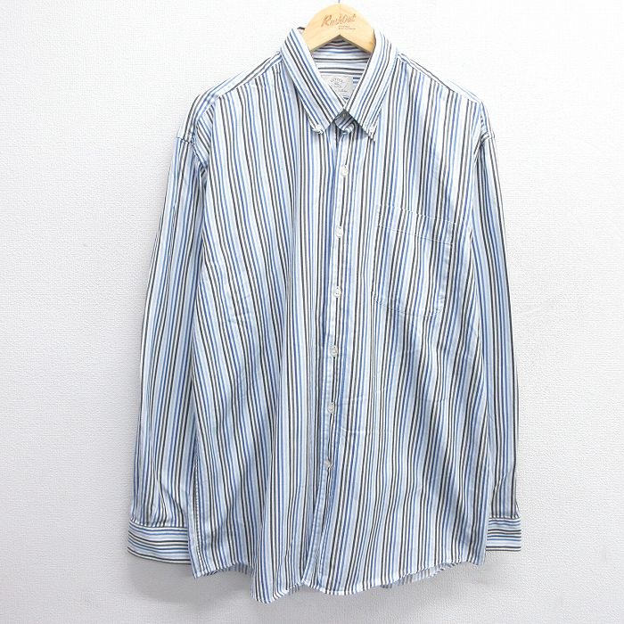 L★古着 長袖 シャツ メンズ コットン ボタンダウン 青他 ブルー ストライプ 25apr23 中古 トップス