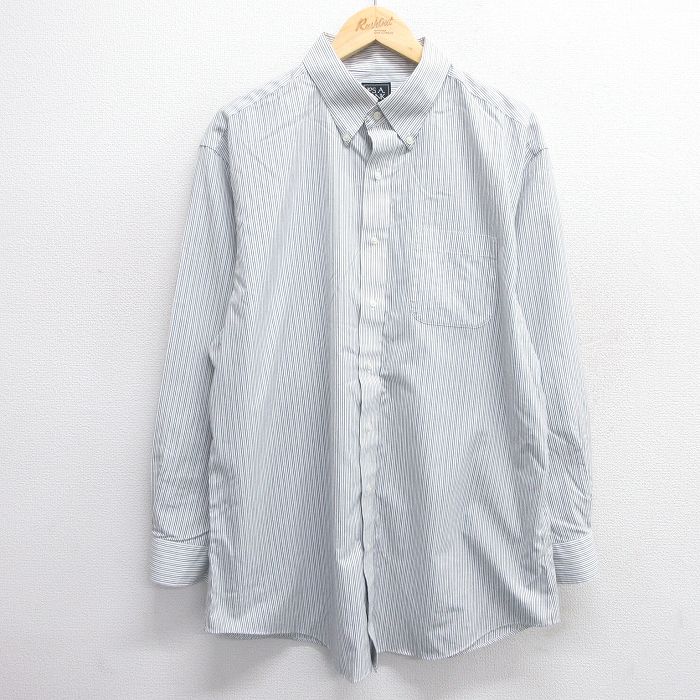 L★古着 JOS A BANK 長袖 シャツ メンズ ロング丈 コットン 白他 ホワイト ストライプ 25apr23 中古 トップス