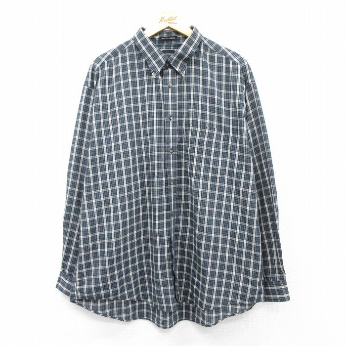 XL★古着 アロー 長袖 シャツ メンズ 大きいサイズ ボタンダウン 紺他 ネイビー チェック 25apr23 中古 トップス