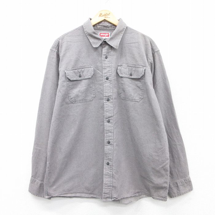 XL★古着 ラングラー Wrangler 長袖 シャツ メンズ 大きいサイズ グレー 霜降り 25apr23 中古 トップス