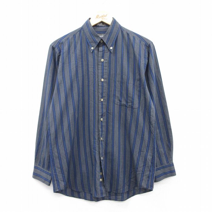 M★古着 長袖 シャツ メンズ 90年代 90s ボタンダウン 紺他 ネイビー ストライプ 25apr23 中古 トップス
