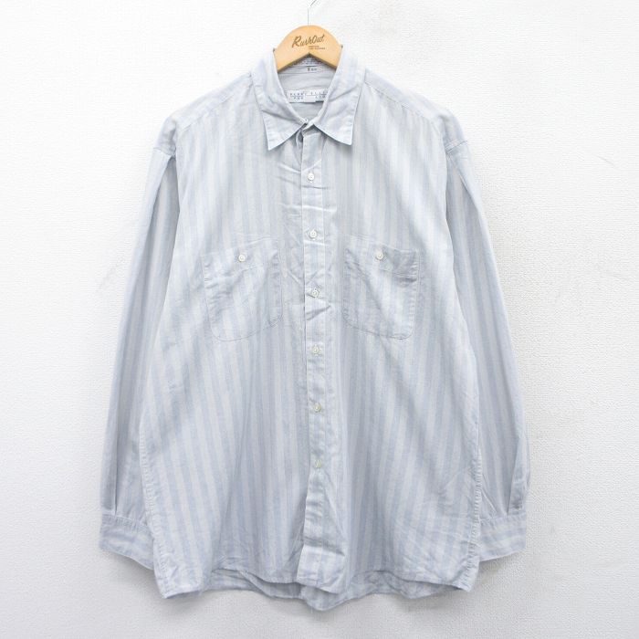 XL★古着 ペリーエリス 長袖 シャツ メンズ 90年代 90s コットン USA製 薄グレー他 チェック 25apr23 中古 トップス
