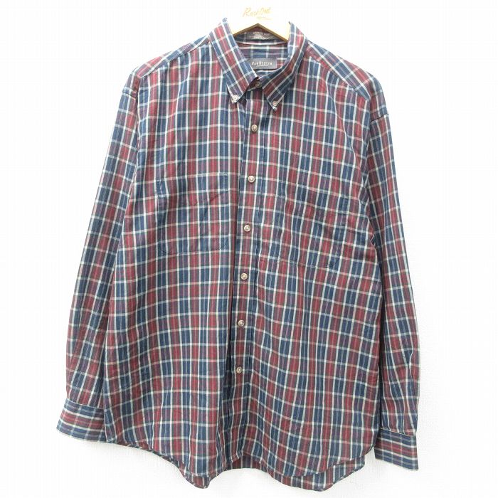 XL★古着 バンヒューセン 長袖 シャツ メンズ ボタンダウン 紺他 ネイビー チェック 25apr25 中古 トップス