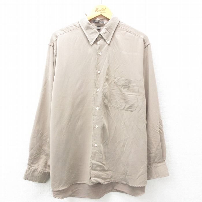 XL★古着 アロー 長袖 シャツ メンズ 大きいサイズ レーヨン ボタンダウン ベージュ カーキ 25apr25 中古 トップス