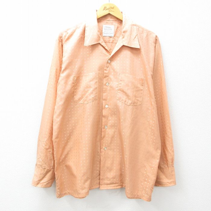 XL★古着 長袖 シャツ メンズ 80年代 80s　総柄 開襟 オープンカラー USA製 オレンジ 25apr25 中古 トップス