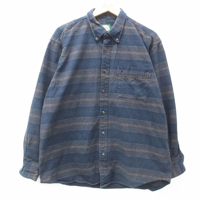 XL★古着 カベラス 長袖 シャツ メンズ 00年代 00s コットン ボタンダウン 紺他 ネイビー ボーダー 25apr25 中古 トップス