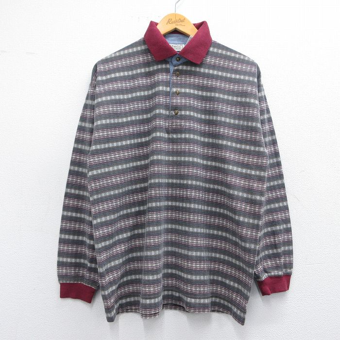 M★古着 ビューグルボーイ 長袖 ポロ シャツ メンズ 00年代 00s グレー他 ボーダー 25apr25 中古 トップス