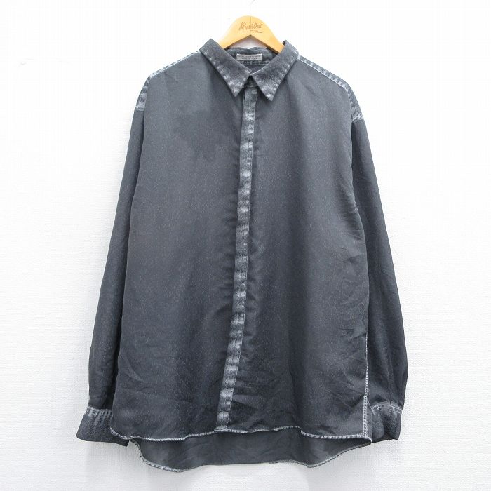 XL★古着 長袖 シャツ メンズ 大きいサイズ ロング丈 グレー 霜降り 25apr25 中古 トップス