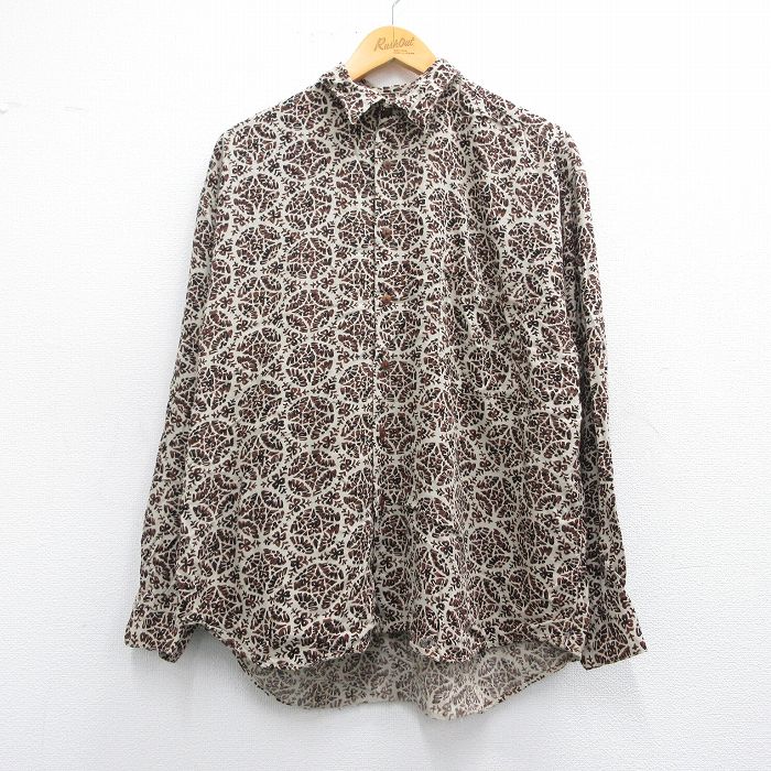 XL★古着 長袖 シャツ メンズ 総柄 レーヨン 茶他 ブラウン 25apr28 中古 トップス