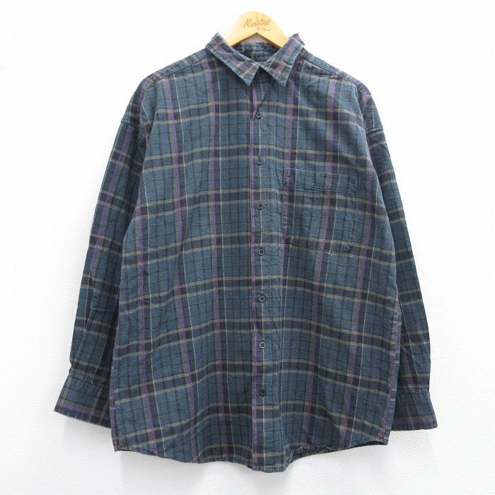 XL★古着 長袖 シャツ メンズ コットン 緑他 グリーン チェック 25apr28 中古 トップス