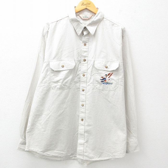 XL★古着 レッドヘッド 長袖 シャツ メンズ 90年代 90s 鳥 大きいサイズ ロング丈 USA製 ベージュ カーキ 25may08 中古 トップス