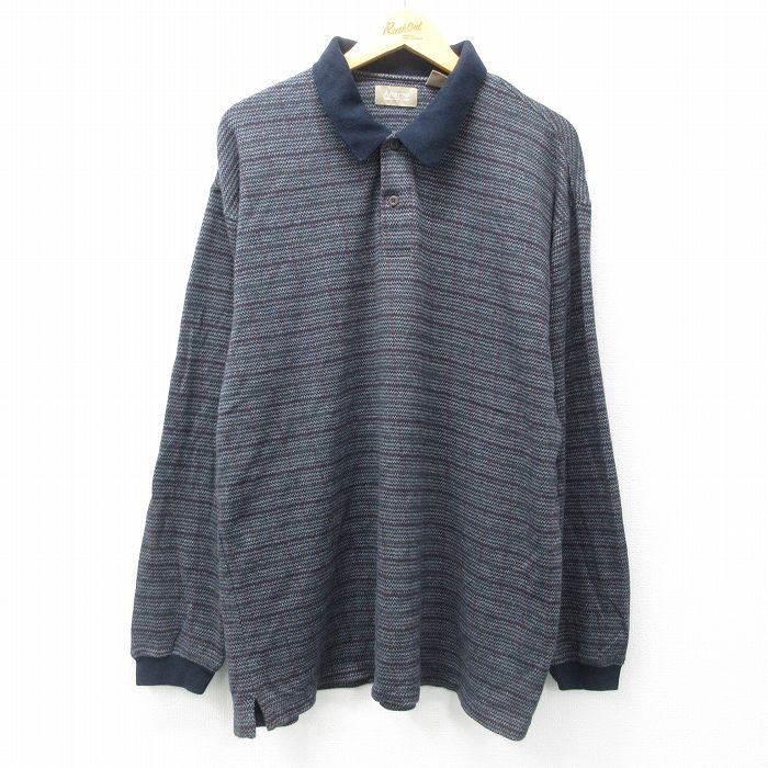 XL★古着 アロー 長袖 ポロ シャツ メンズ 大きいサイズ コットン 黒他 ブラック チェック 25may08 中古 トップス