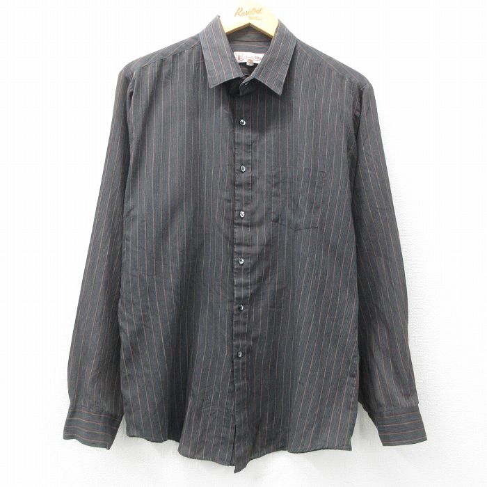 【50%OFF】L★古着 チェスキング 長袖 シャツ メンズ 90年代 90s 黒他 ブラック ストライプ 25may08 中古 トップス