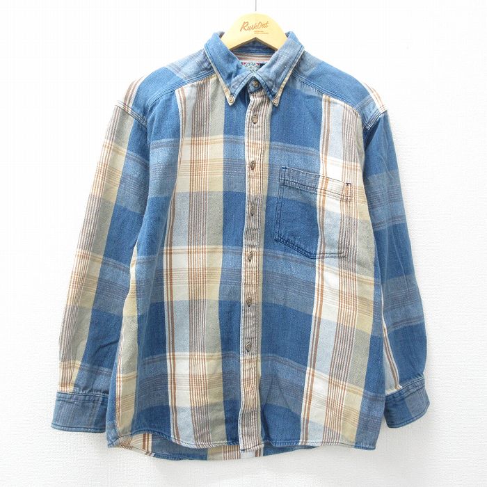 L★古着 長袖 シャツ メンズ 00年代 00s コットン ボタンダウン 紺他 ネイビー チェック 25may08 中古 トップス