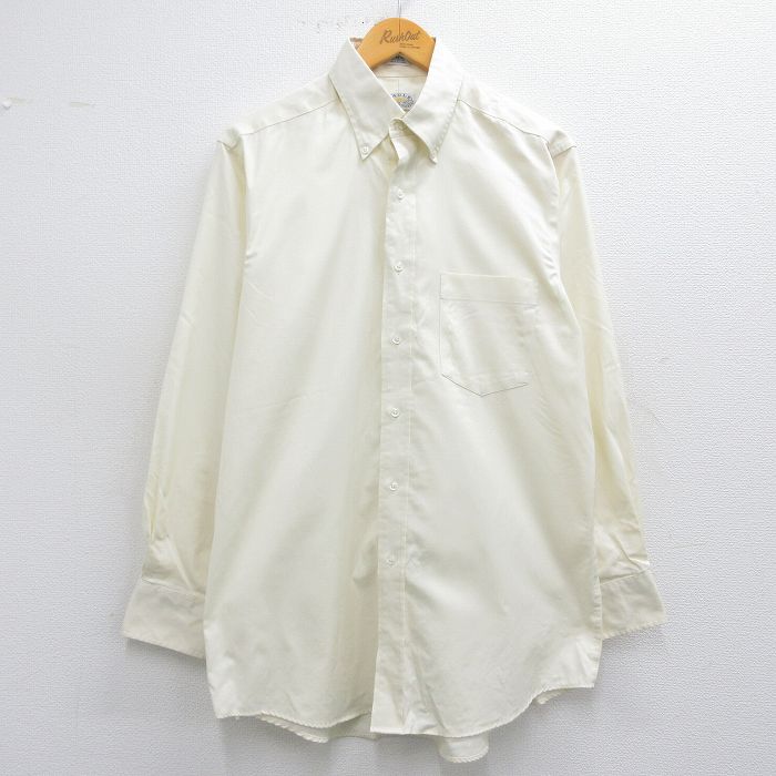 L★古着 長袖 シャツ メンズ 90年代 90s ロング丈 コットン ボタンダウン 薄黄色 イエロー 25may12 中古 トップス