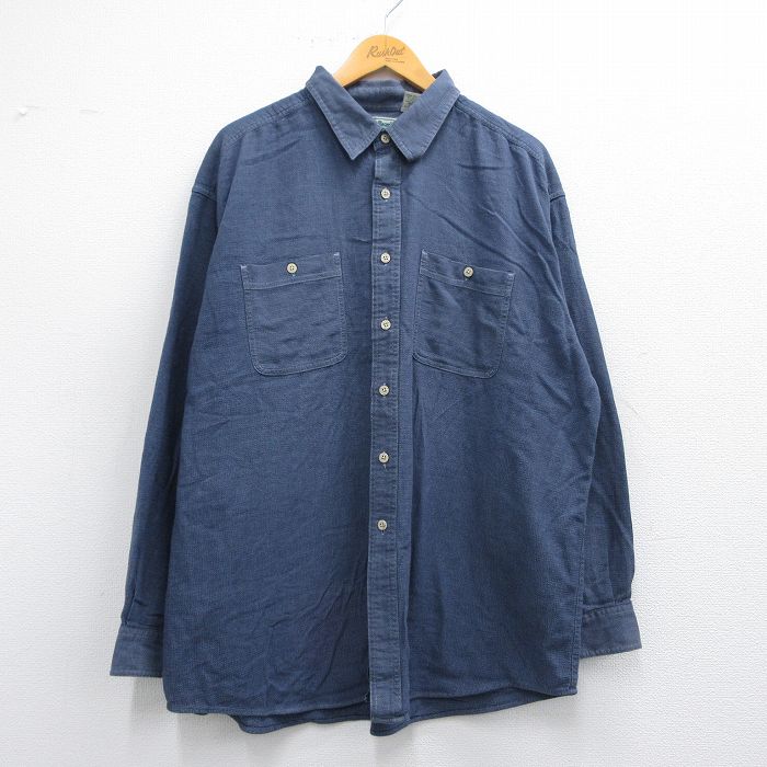 XL★古着 エルエルビーン LLBEAN 長袖 シャツ メンズ 90年代 90s 大きいサイズ コットン 紺 ネイビー 【spe】 25may12 中古 トップス