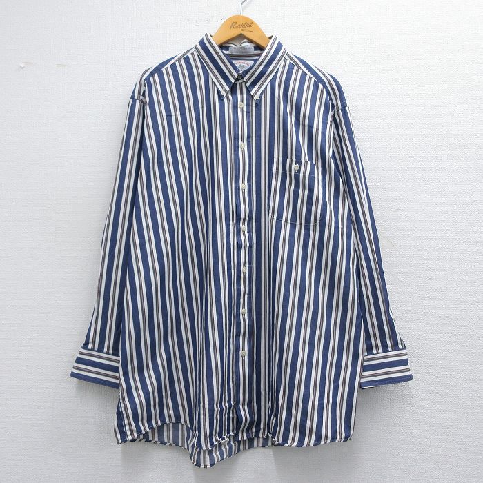 90s 長袖シャツ ストライプ ネイビー XL | 古着