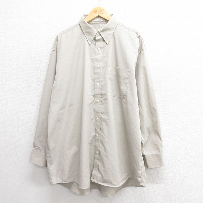 【50%OFF】XL★古着 長袖 シャツ メンズ 90年代 90s オックスフォード 大きいサイズ ロング丈 ボタンダウン USA製 薄グレー 25may26 中古 トップス