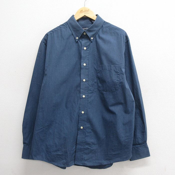 XL★古着 ピューリタン 長袖 シャツ メンズ 00年代 00s 大きいサイズ ボタンダウン 紺 ネイビー 25may26 中古 トップス