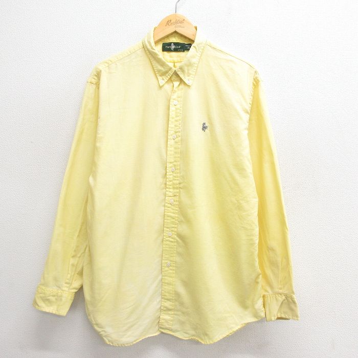 L★古着 JCペニー 長袖 シャツ メンズ 90年代 90s コットン ボタンダウン 黄 イエロー 25may26 中古 トップス