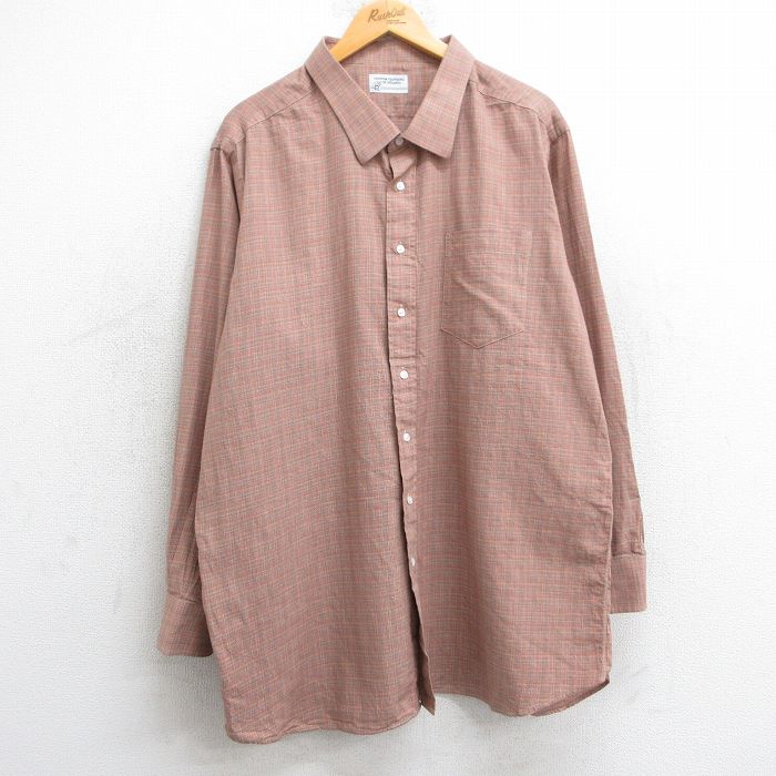 XL★古着 長袖 シャツ メンズ 90年代 90s 大きいサイズ ロング丈 オレンジ系他 25may28 中古 トップス