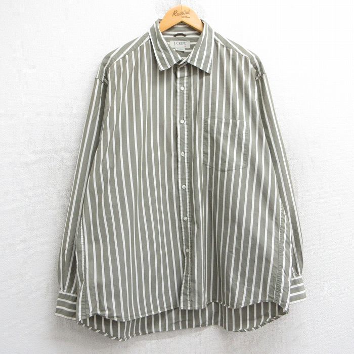XL★古着 ジェイクルー J.CREW 長袖 シャツ メンズ 00年代 00s コットン ベージュ系他 カーキ ストライプ 25may28 中古 トップス