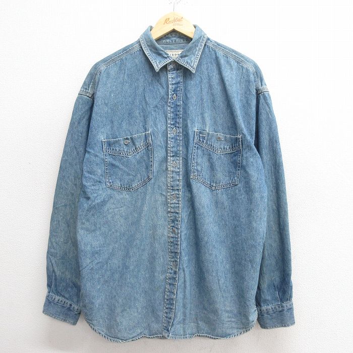L★古着 アリゾナジーンズ 長袖 シャツ メンズ 00年代 00s コットン 紺 ネイビー デニム 25may29 中古 トップス