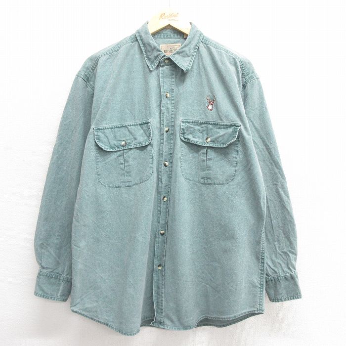 XL★古着 レッドヘッド 長袖 シャツ メンズ コットン 緑 グリーン 25may29 中古 トップス