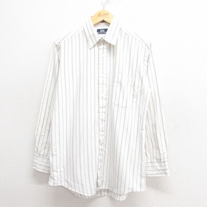 【20%OFF】M★古着 長袖 シャツ メンズ 白他 ホワイト ストライプ 25may29 中古 トップス