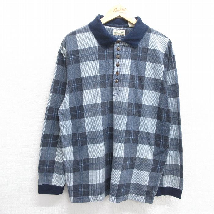 【20%OFF】L★古着 セントジョンズベイ 長袖 ポロ シャツ メンズ 00年代 00s コットン 紺他 ネイビー チェック 25may30 中古 トップス