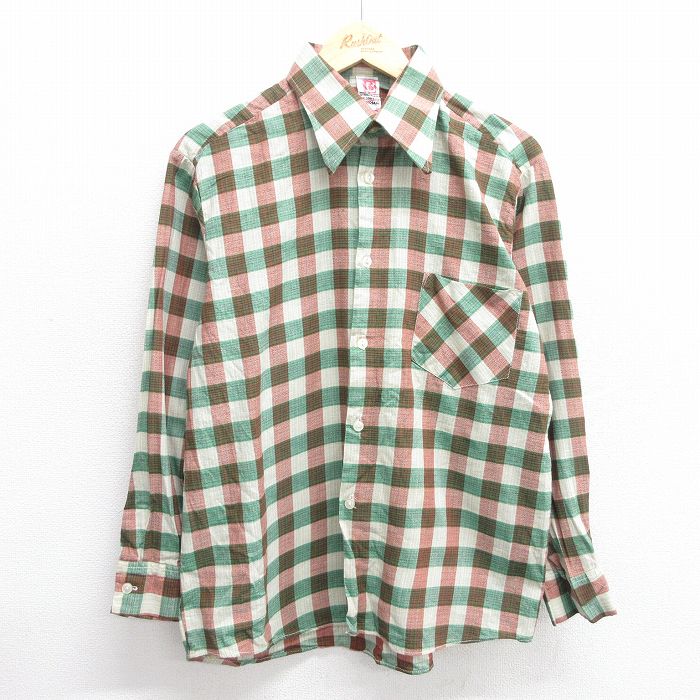 L★古着 長袖 シャツ メンズ 90年代 90s 緑他 グリーン チェック 25may30 中古 トップス