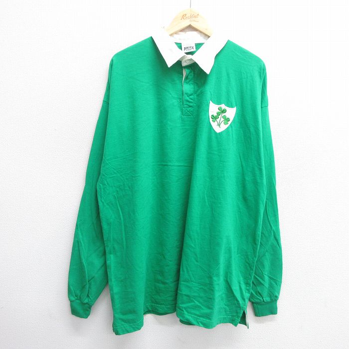 XL★古着 長袖 ラガー シャツ メンズ クローバー 大きいサイズ ロング丈 コットン 緑他 グリーン 25may30 中古 トップス