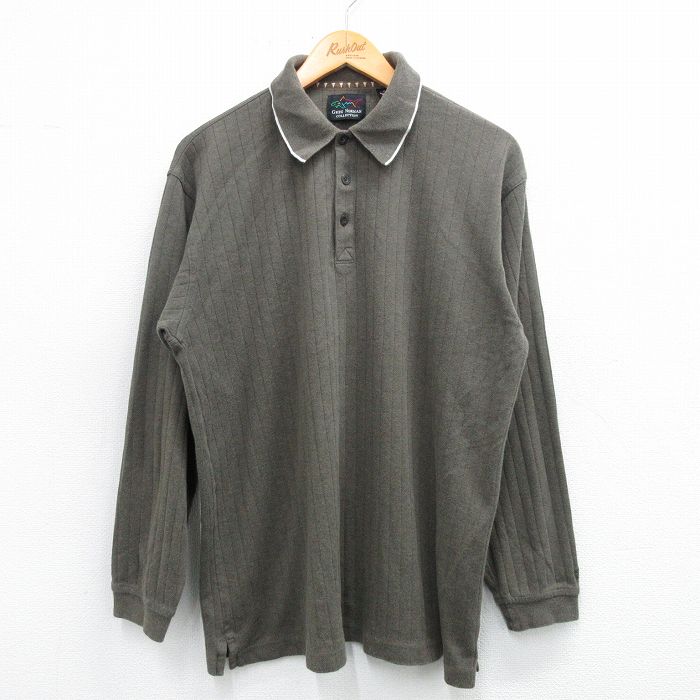 L★古着 グレッグノーマン 長袖 ポロ シャツ メンズ コットン 濃緑 グリーン 25may30 中古 トップス