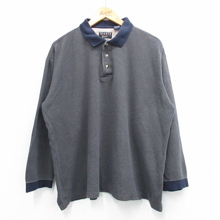 XL★古着 長袖 ポロ シャツ メンズ 90年代 90s コットン USA製 紺他 ネイビー 25may30 中古 トップス