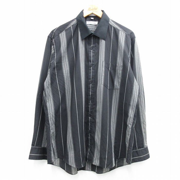 L★古着 長袖 シャツ メンズ 90年代 90s 黒他 ブラック ストライプ 25may30 中古 トップス