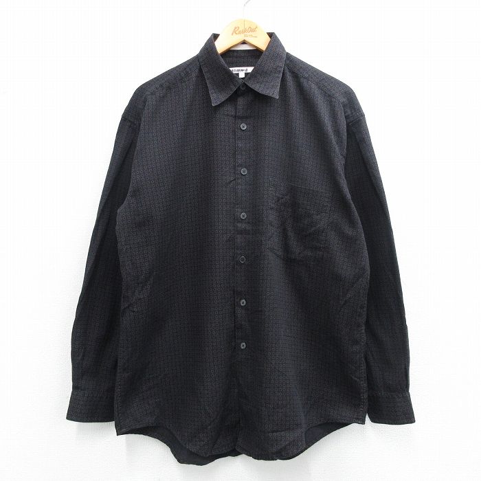 L★古着 ペリーエリス 長袖 シャツ メンズ 90年代 90s 総柄 コットン 黒他 ブラック 25may30 中古 トップス