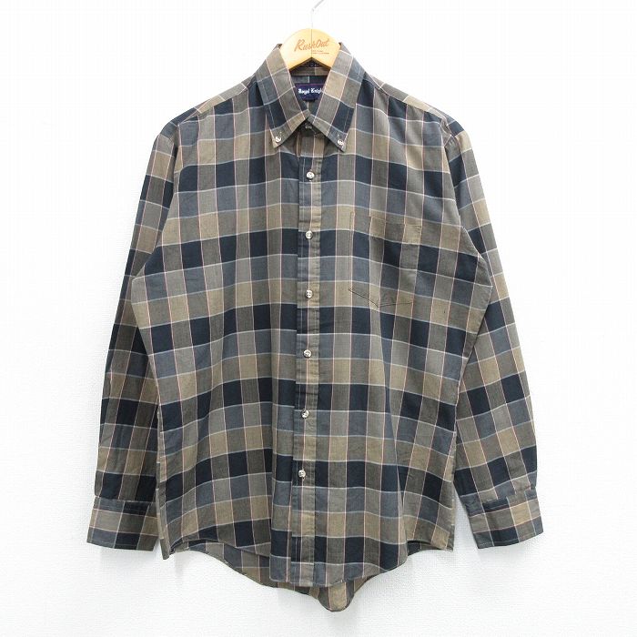 L★古着 長袖 シャツ メンズ 90年代 90s ボタンダウン ベージュ他 カーキ チェック 25may30 中古 トップス