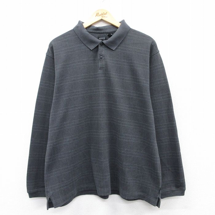 XL★古着 アロー 長袖 ポロ シャツ メンズ 濃グレー他 チェック 25may30 中古 トップス