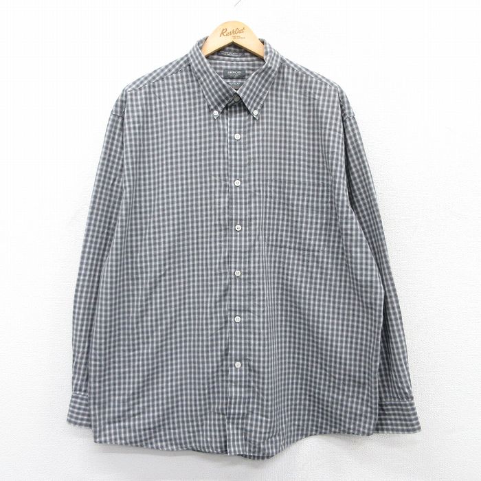XL★古着 アロー 長袖 シャツ メンズ 大きいサイズ ボタンダウン グレー他 チェック 25may30 中古 トップス