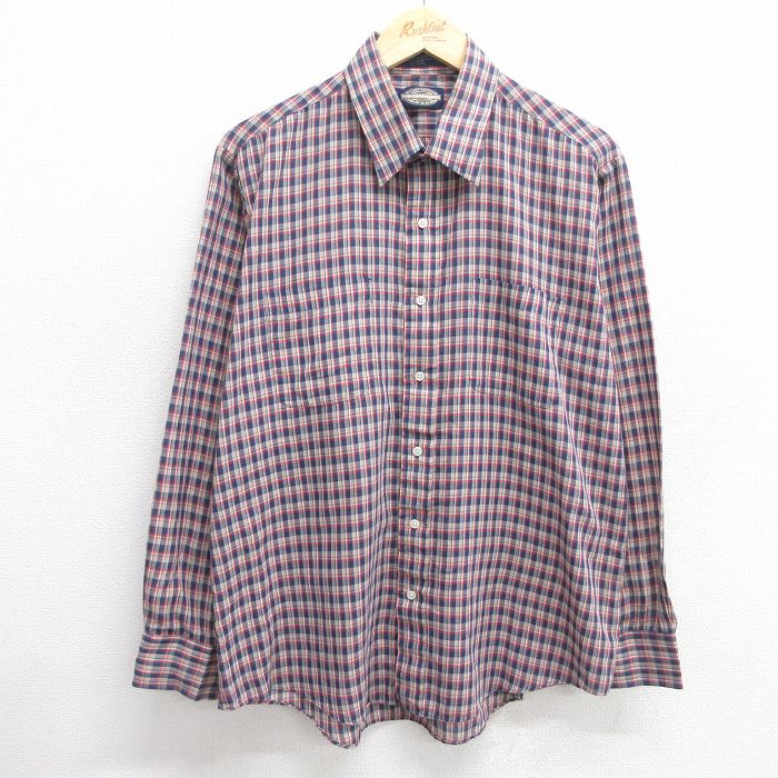【50%OFF】XL★古着 タウンクラフト 長袖 シャツ メンズ 90年代 90s 紺他 ネイビー チェック 25may31 中古 トップス