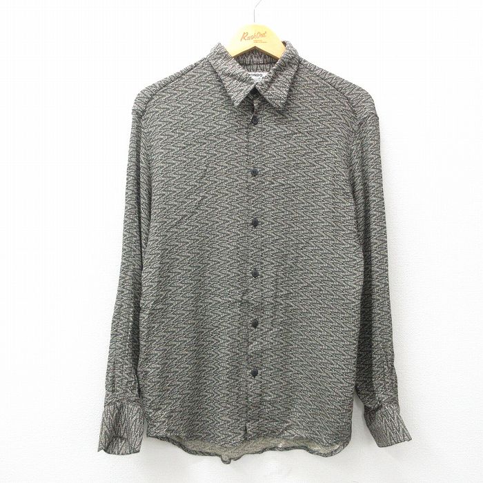 【50%OFF】90s 長袖シャツ 総柄 ブラック S | 古着