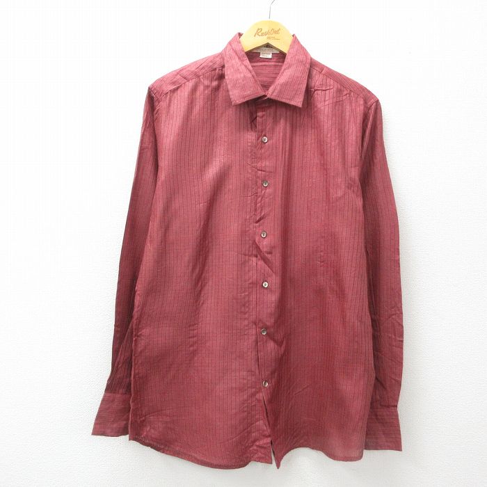 L★古着 長袖 シャツ メンズ 80年代 80s 赤他 レッド ストライプ 25may31 中古 トップス