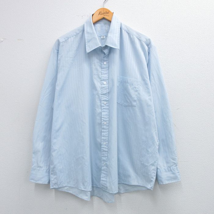 XL★古着 長袖 シャツ メンズ 90年代 90s 大きいサイズ 薄紺他 ネイビー ストライプ 25may31 中古 トップス
