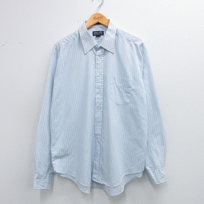 XL★古着 長袖 シャツ メンズ 90年代 90s 大きいサイズ 薄紺他 ネイビー ストライプ 25may31 中古 トップス