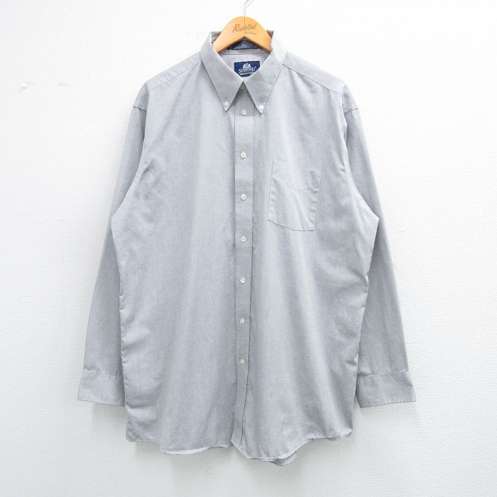 【50%OFF】XL★古着 長袖 シャツ メンズ 00年代 00s 大きいサイズ ロング丈 ボタンダウン グレー 25may31 中古 トップス