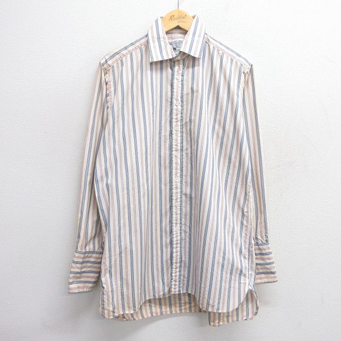 L★古着 ブルックスブラザーズ BROOKS BROTHERS 長袖 ブランド シャツ メンズ イングランド製 生成り他 ストライプ 25jun03 中古 トップス