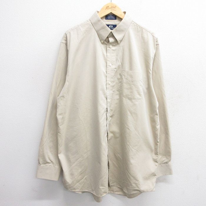 XL★古着 長袖 シャツ メンズ 大きいサイズ ロング丈 ベージュ カーキ 25jun03 中古 トップス